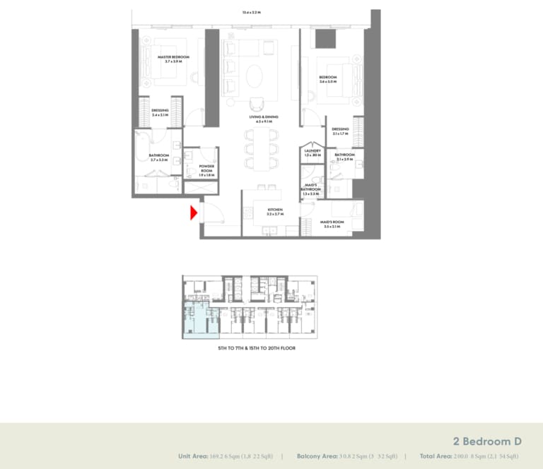 W The Residence 2 Bedroom Type D Floor Plan
