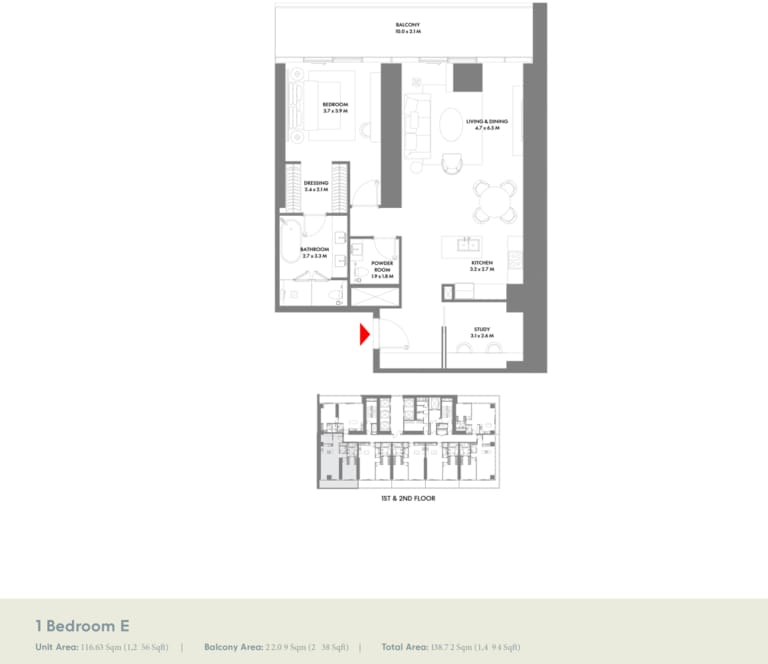 W The Residence 1 Bedroom Type E Floor Plan