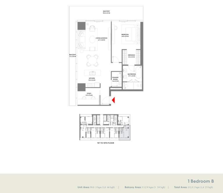 W The Residence 1 Bedroom Type B Floor Plan