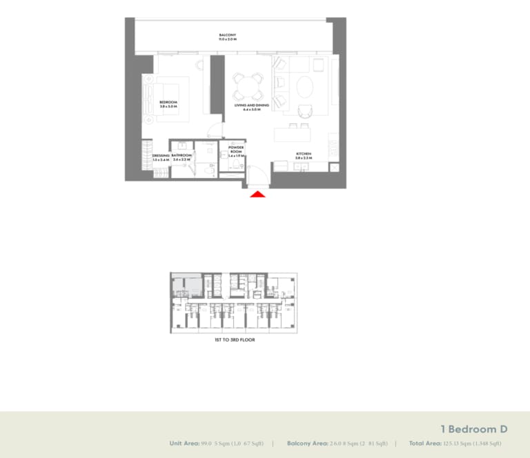 W The Residence 1 Bedroom Type D Floor Plan