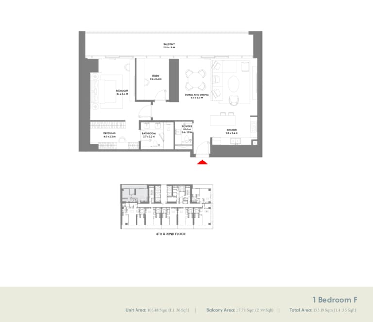 W The Residence 1 Bedroom Type F Floor Plan