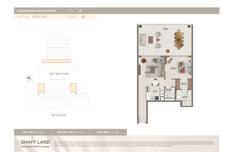 Ghaff Land Residence 1 Bedroom Apartment Type B Floor Plan