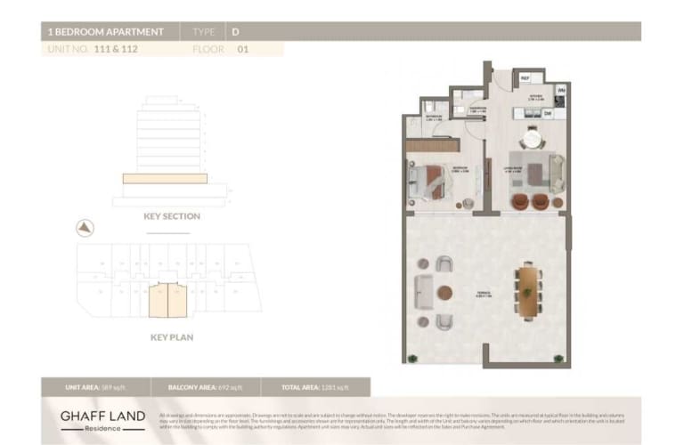 Ghaff Land Residence 1 Bedroom Apartment Type D Floor Plan