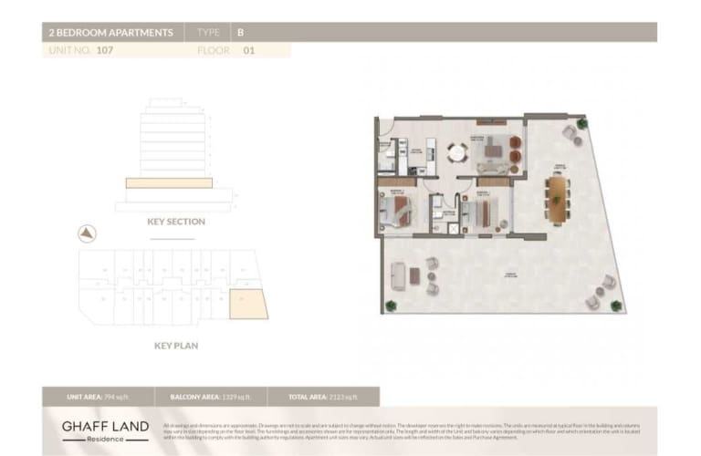 Ghaff Land Residence 2 Bedroom Apartment Type B Floor Plan