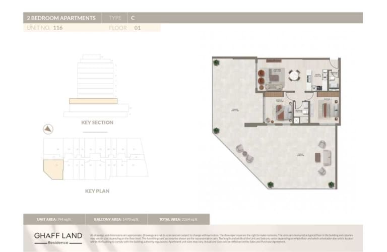 Ghaff Land Residence 2 Bedroom Apartment Type C Floor Plan