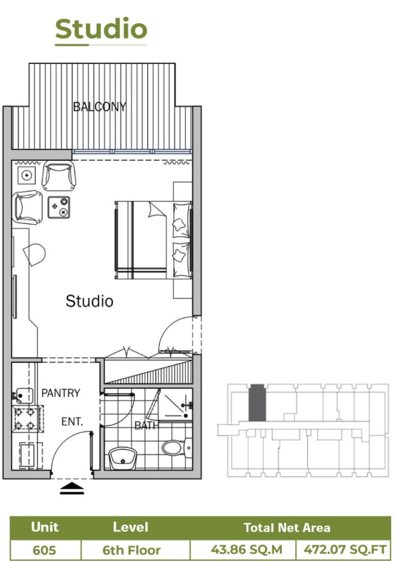 Dusit Princess Studio Apartment Floor Plan