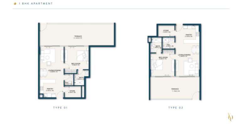 Enqlave 1 Bedroom Apartment Type 1 & 2 Floor Plan