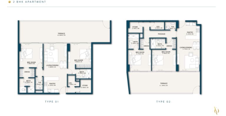 Enqlave 2 Bedroom Apartment Type 1 & 2 Floor Plan
