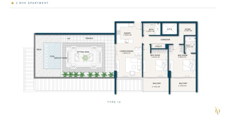 Enqlave 2 Bedroom Apartment Type 13 Floor Plan