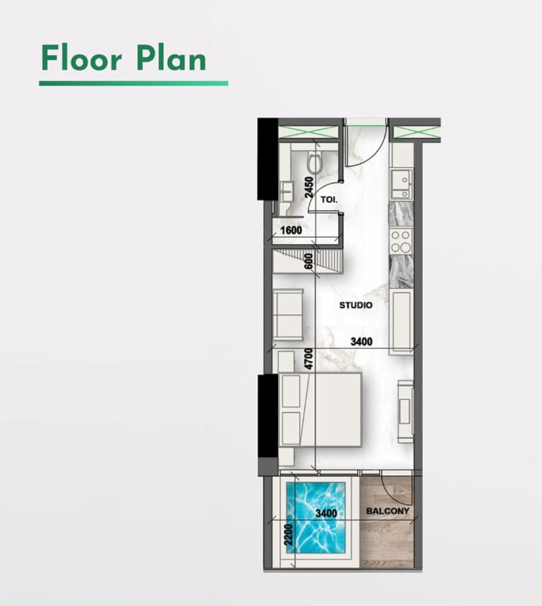 Peace Lagoons Studio Apartment with Pool Floor Plan