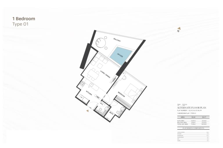 Binghatti Royale 1 Bedroom Type 01 Floor Plan