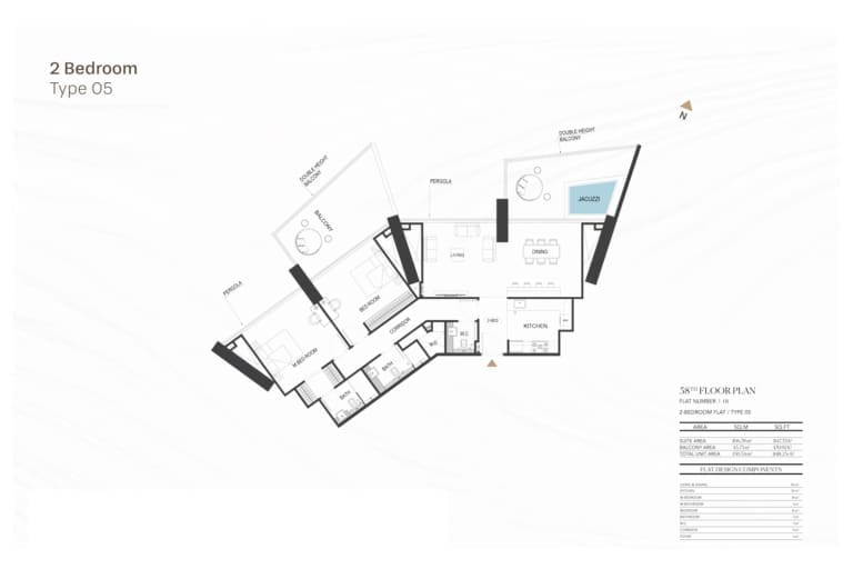Binghatti Royale 2 Bedroom Type 05 Floor Plan