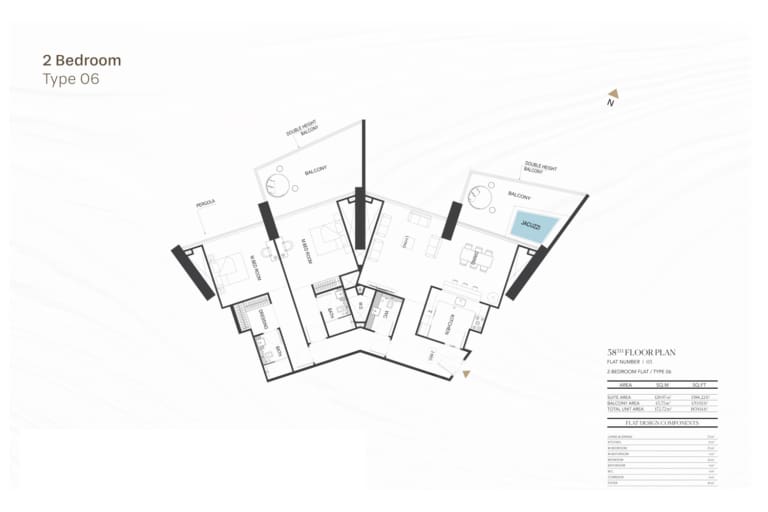 Binghatti Royale 2 Bedroom Type 06 Floor Plan