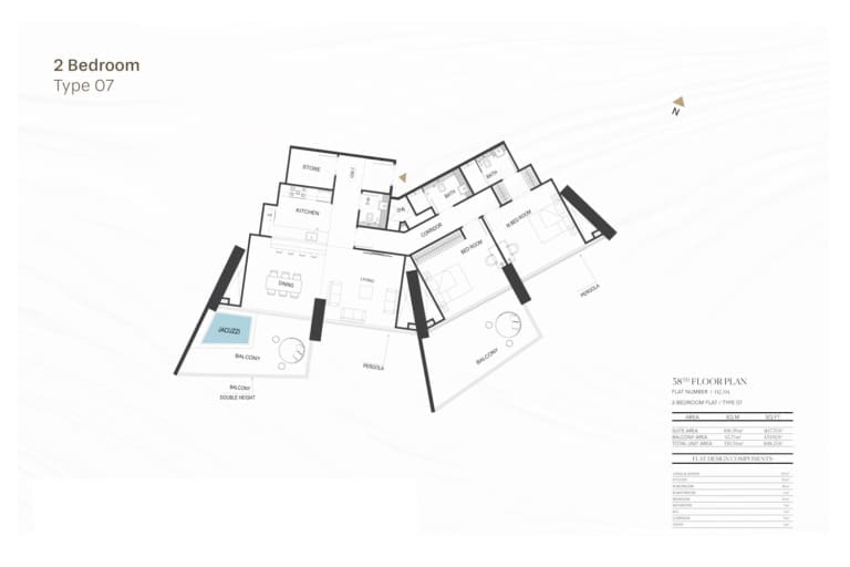 Binghatti Royale 2 Bedroom Type 07 Floor Plan