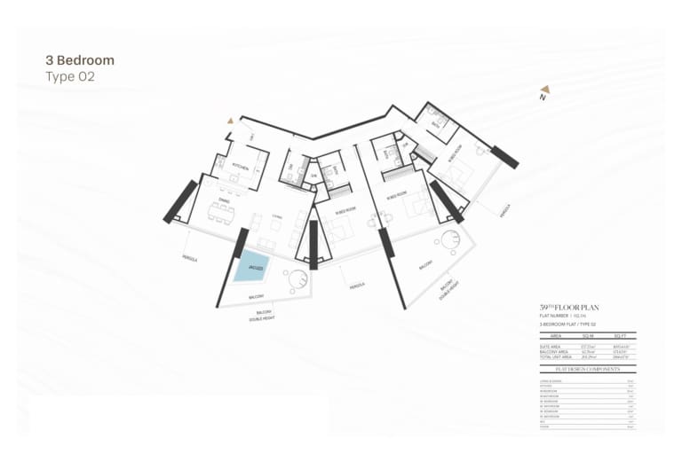 Binghatti Royale 3 Bedroom Type 02 Floor Plan