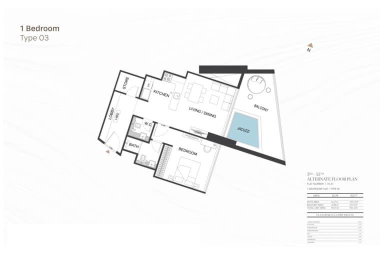 Binghatti Royale 1 Bedroom Type 03 Floor Plan
