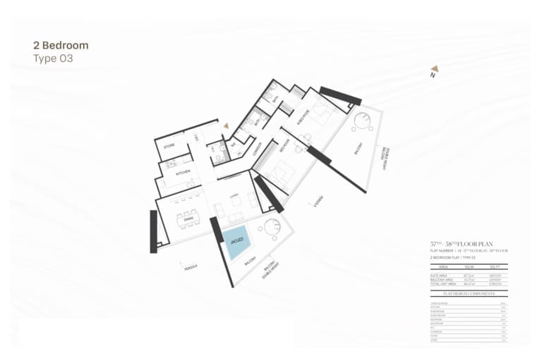 Binghatti Royale 2 Bedroom Type 03 Floor Plan