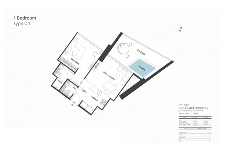 Binghatti Royale 1 Bedroom Type 04 Floor Plan