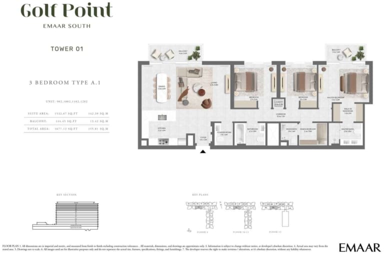 Golf Point Tower 1 – 3 Bedroom Type A.1 Floor Plan