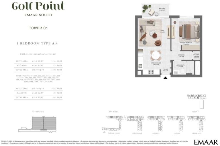 Golf Point Tower 1 – 1 Bedroom Type A.5 Floor Plan