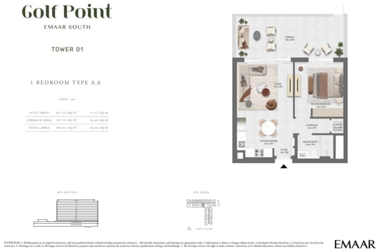 Golf Point Tower 1 – 1 Bedroom Type A.6 Floor Plan