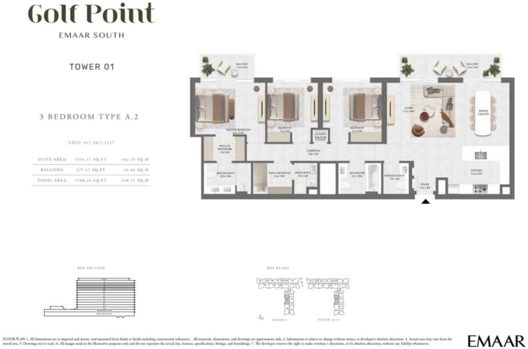 Golf Point Tower 1 – 3 Bedroom Type A.2 Floor Plan