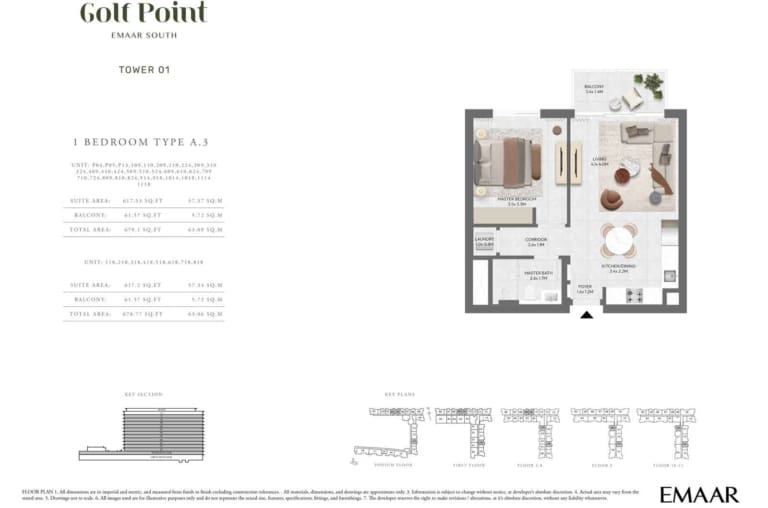 Golf Point Tower 1 – 1 Bedroom Type A.3 Floor Plan