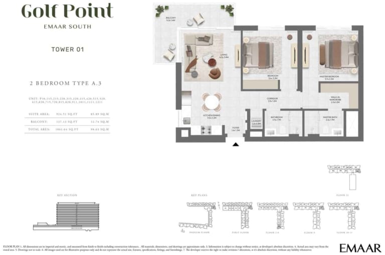 Golf Point Tower 1 – 2 Bedroom Type A.3 Floor Plan