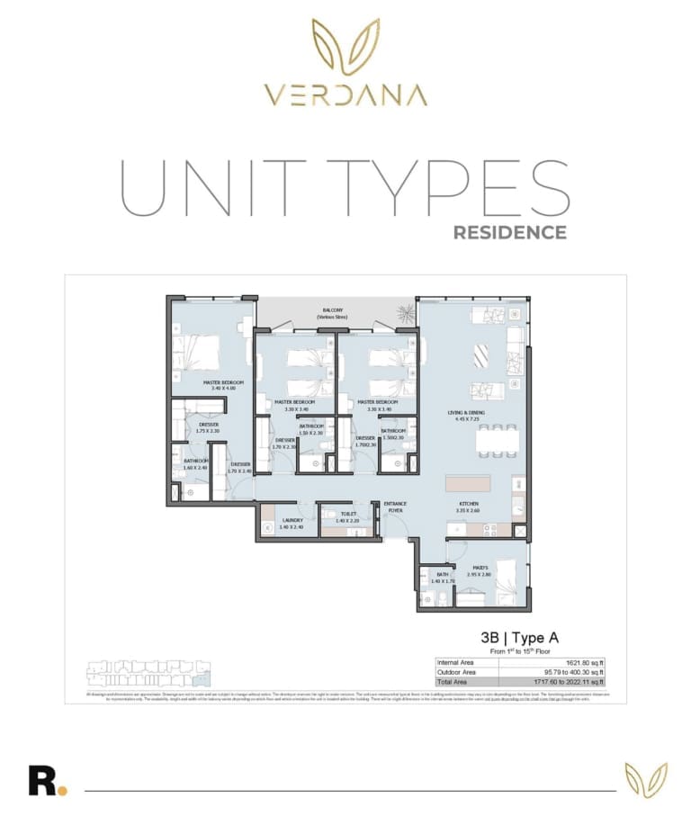 Verdana 6 – 3 Bedroom Apartment Type A Floor Plan