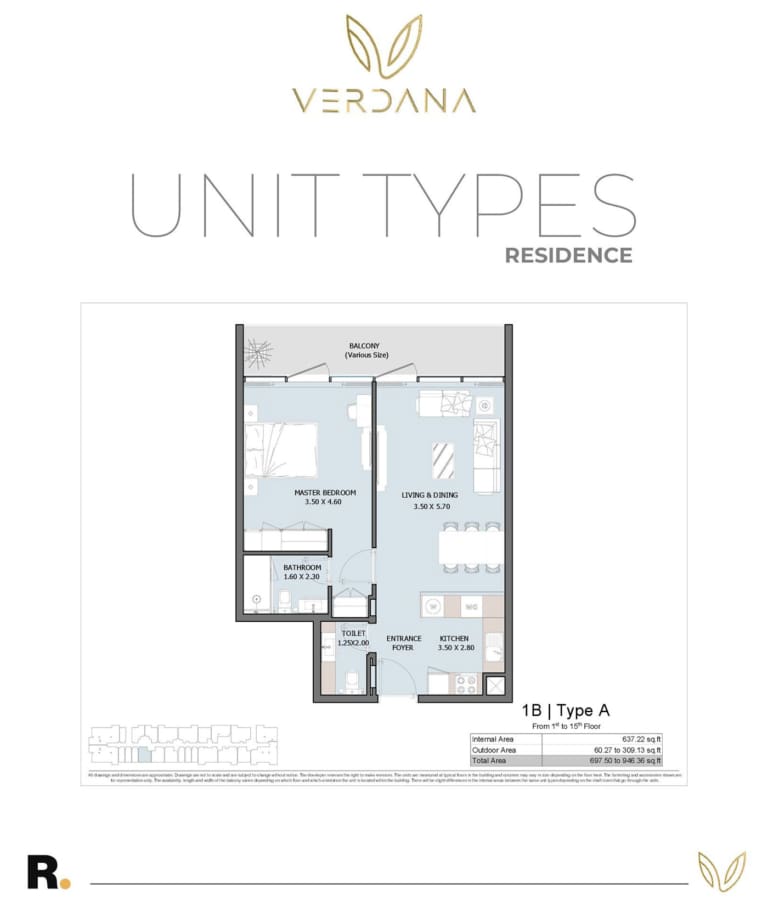 Verdana 6 – 1 Bedroom Apartment Type A Floor Plan