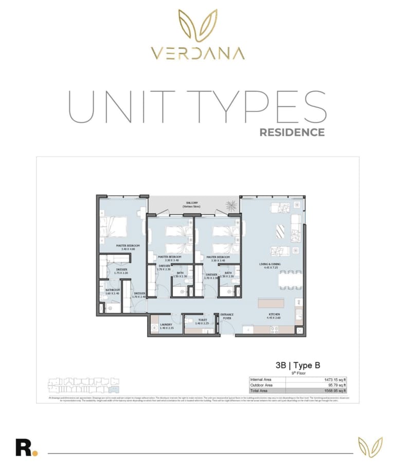 Verdana 6 – 3 Bedroom Apartment Type B Floor Plan
