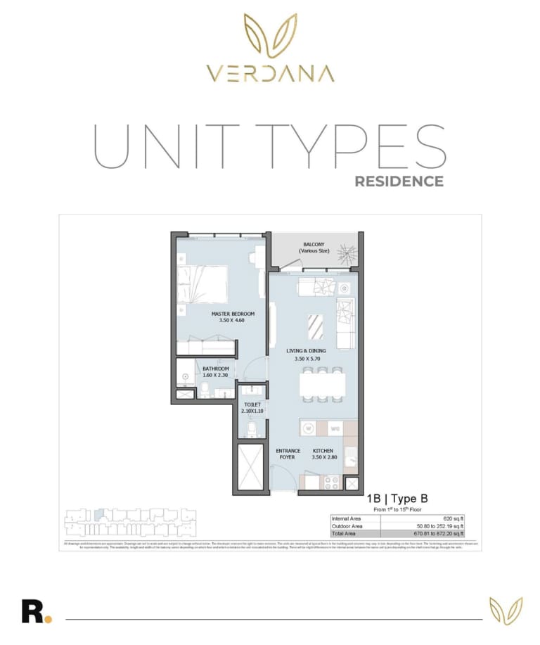 Verdana 6 – 1 Bedroom Apartment Type B Floor Plan