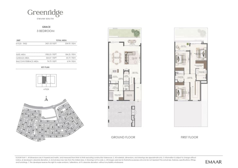 Emaar Greenridge GRACE 3 Bedroom TH-02 Floor Plan