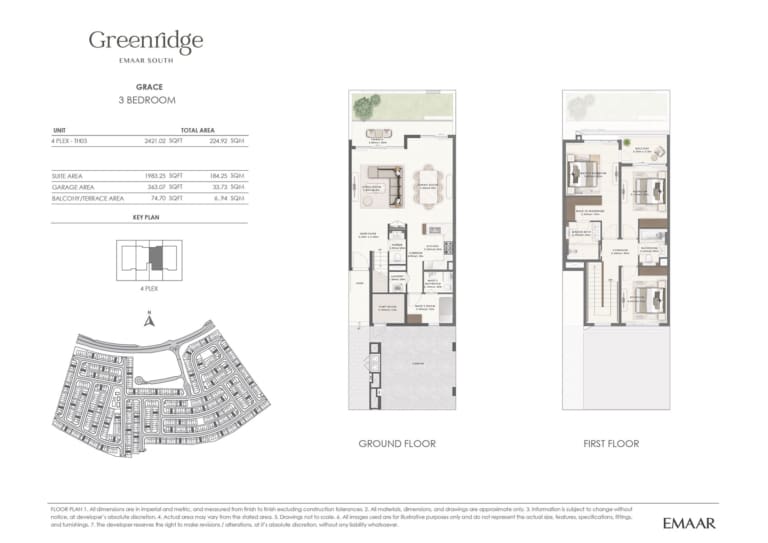 Emaar Greenridge GRACE 3 Bedroom TH-03 Floor Plan
