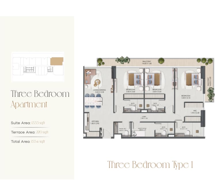 Legado Residence 3 Bedroom Apartment Type 1 Floor Plan