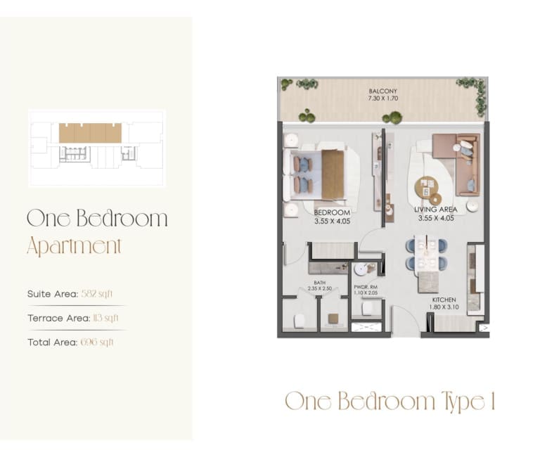 Legado Residence 1 Bedroom Apartment Type 1 Floor Plan