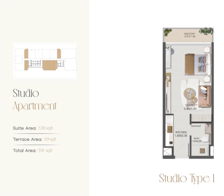 Legado Residence Studio Apartment Type 1 Floor Plan