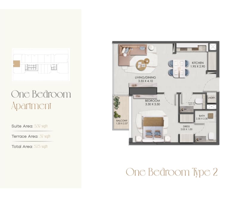 Legado Residence 1 Bedroom Apartment Type 2 Floor Plan