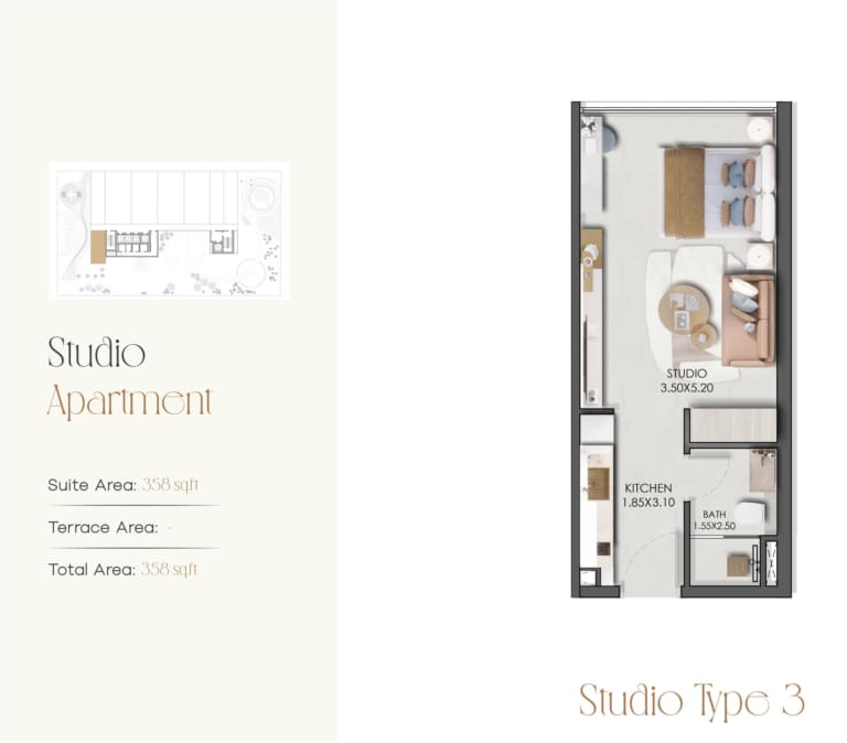 Legado Residence Studio Apartment Type 3 Floor Plan