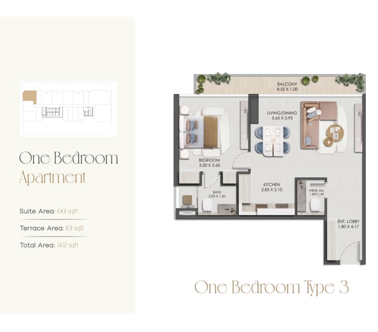 Legado Residence 1 Bedroom Apartment Type 3 Floor Plan