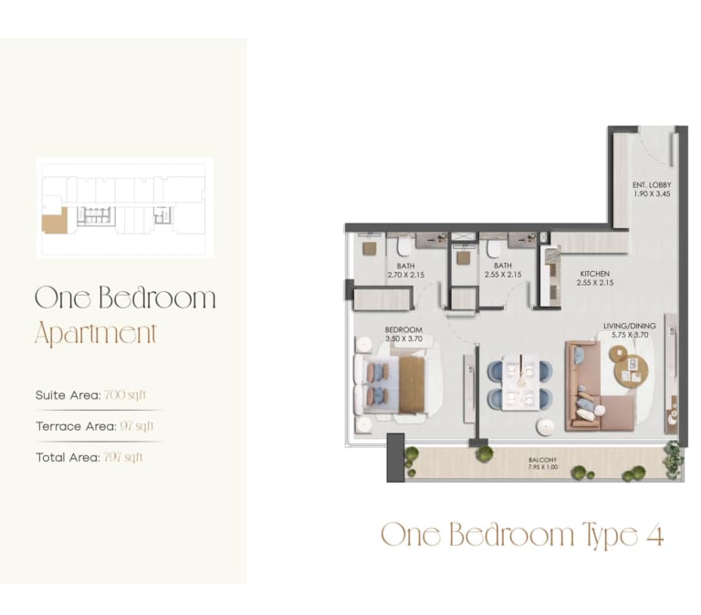 Legado Residence 1 Bedroom Apartment Type 4 Floor Plan