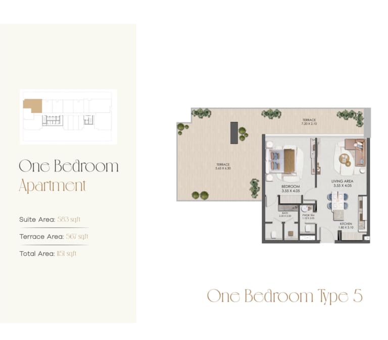 Legado Residence 1 Bedroom Apartment Type 5 Floor Plan