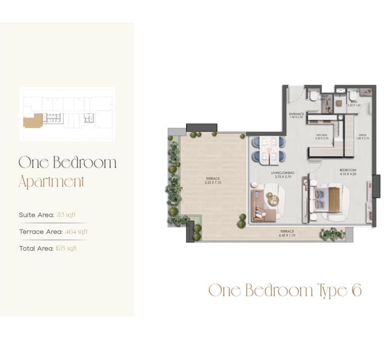 Legado Residence 1 Bedroom Apartment Type 6 Floor Plan