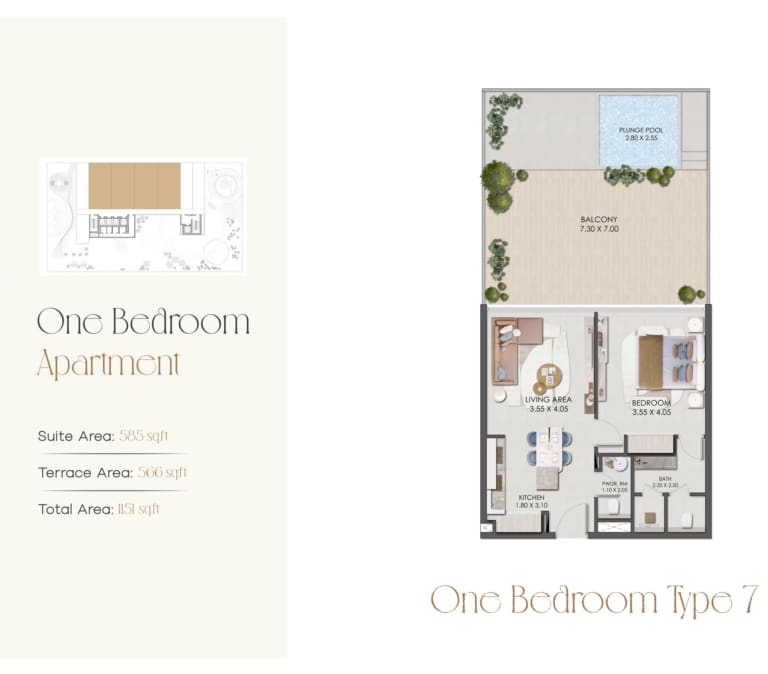 Legado Residence 1 Bedroom Apartment Type 7 Floor Plan