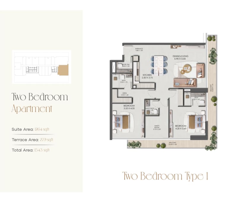 Legado Residence 2 Bedroom Apartment Type 1 Floor Plan