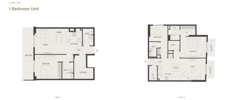 Binghatti Dawn 1 Bedroom Type 3 & 4 Floor Plan