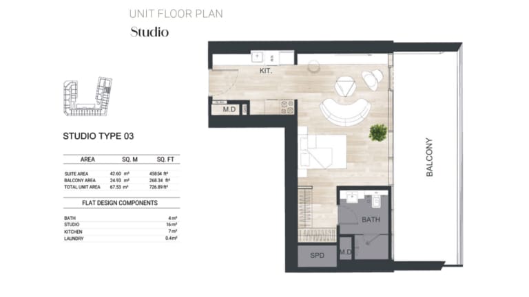 Binghatti Ghost Studio Apartment Type 03 Floor Plan