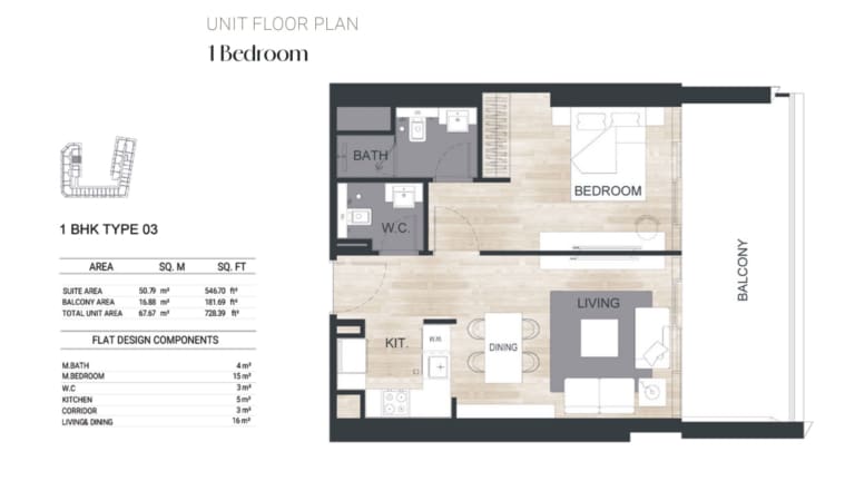 Binghatti Ghost 1 Bedroom Apartment Type 03 Floor Plan