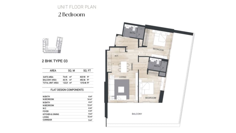 Binghatti Ghost 2 Bedroom Apartment Type 03 Floor Plan