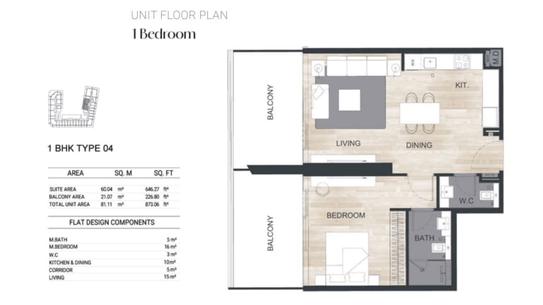 Binghatti Ghost 1 Bedroom Apartment Type 04 Floor Plan